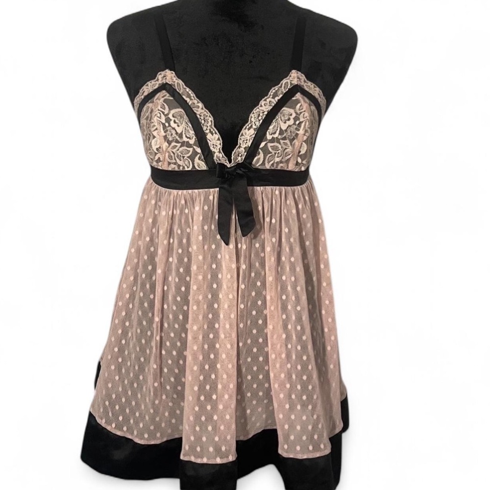 Adore Me Black and Pink Lace Babydoll